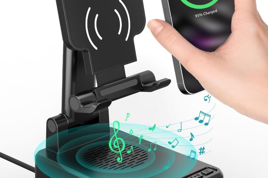 All-in-One Gift: The Ultimate Cell Phone Stand with Bluetooth Speaker & Wireless Charger!