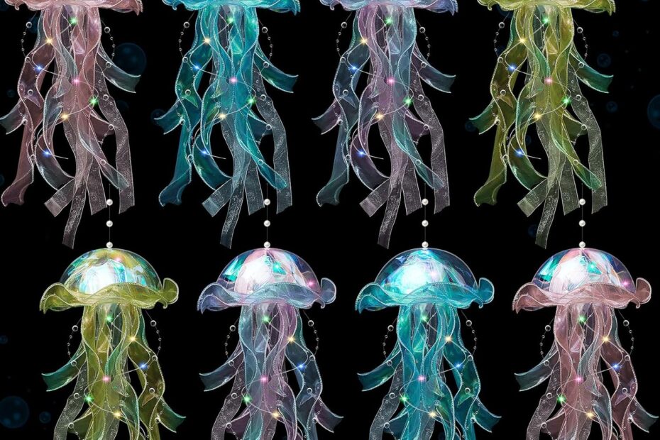 Illuminate Your Space: 8 Pcs Colorful Jellyfish LED Lamps for Undersea Magic!
