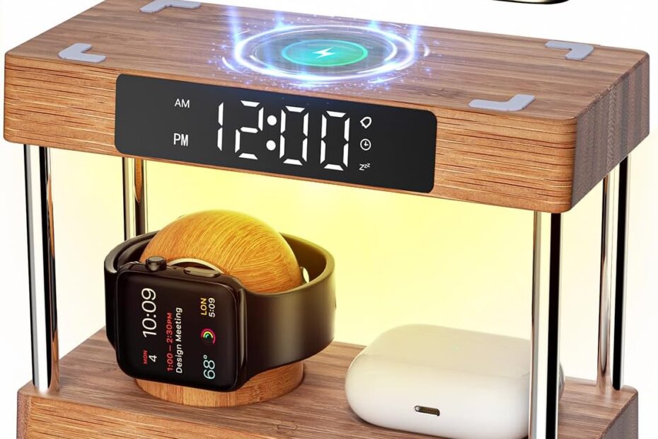 Elevate Your Nightstand: The Ultimate Bamboo Wireless Charging Station with Alarm Clock