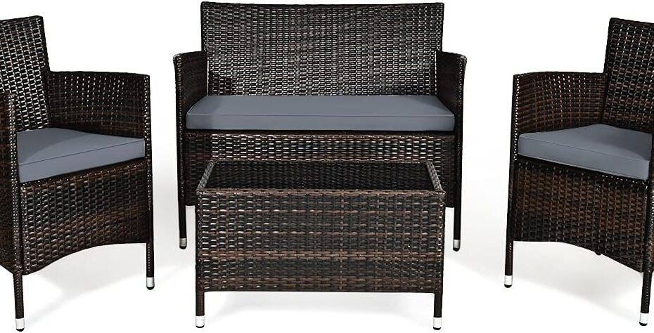Elevate Your Outdoor Oasis with the Goplus 4-Piece Rattan Patio Set
