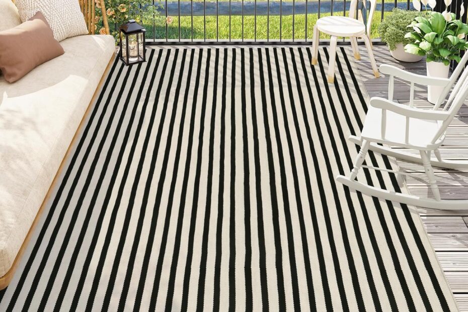 Elevate Your Space with the Black and White 5x8 ft Cotton Striped Rug: A Stylish Review!