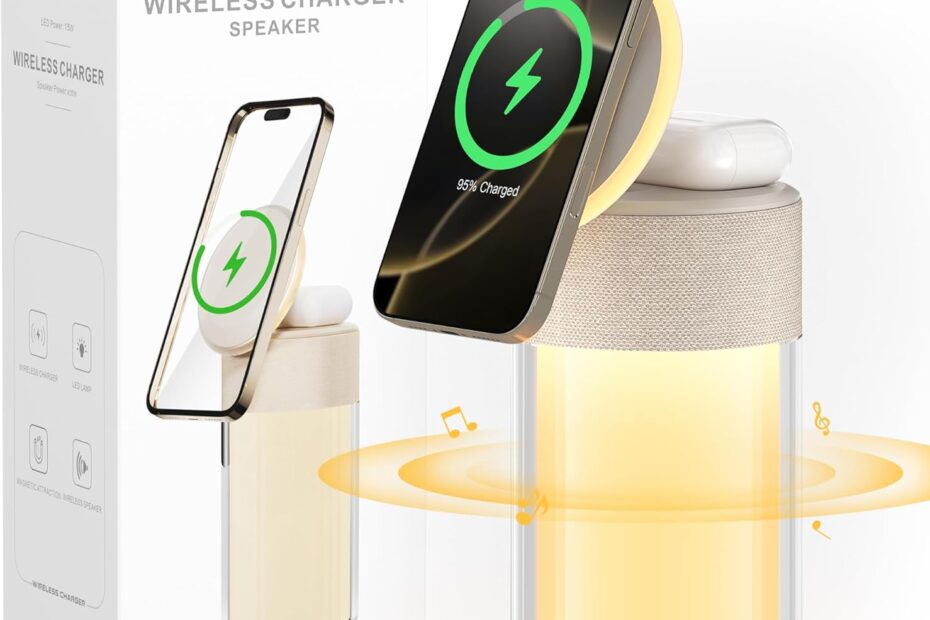 Illuminate & Charge: The Ultimate 4-in-1 Magnetic Wireless Charger and Bluetooth Speaker