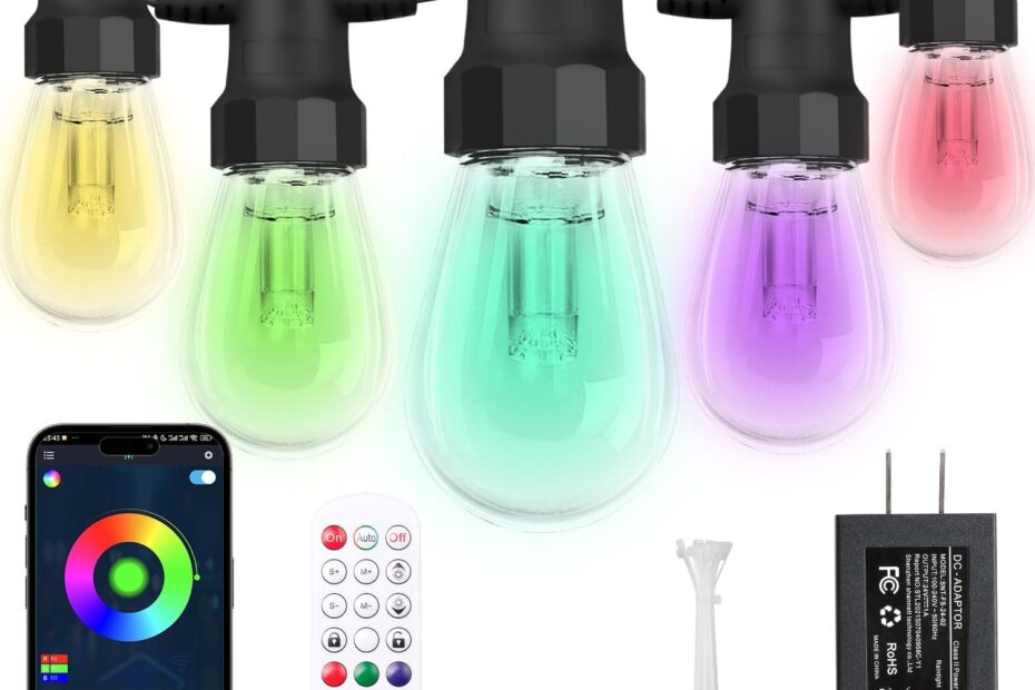 Illuminate Your Outdoor Oasis: 50FT Dimmable RGBW String Lights Review