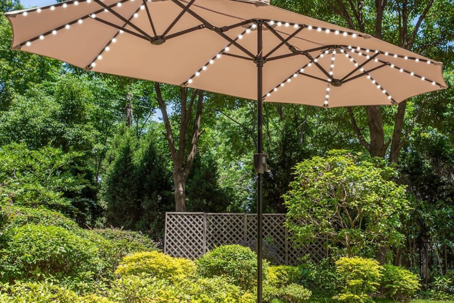 Illuminate Your Outdoor Space: A Review of the PHI VILLA 13ft Patio Umbrella with Solar Lights