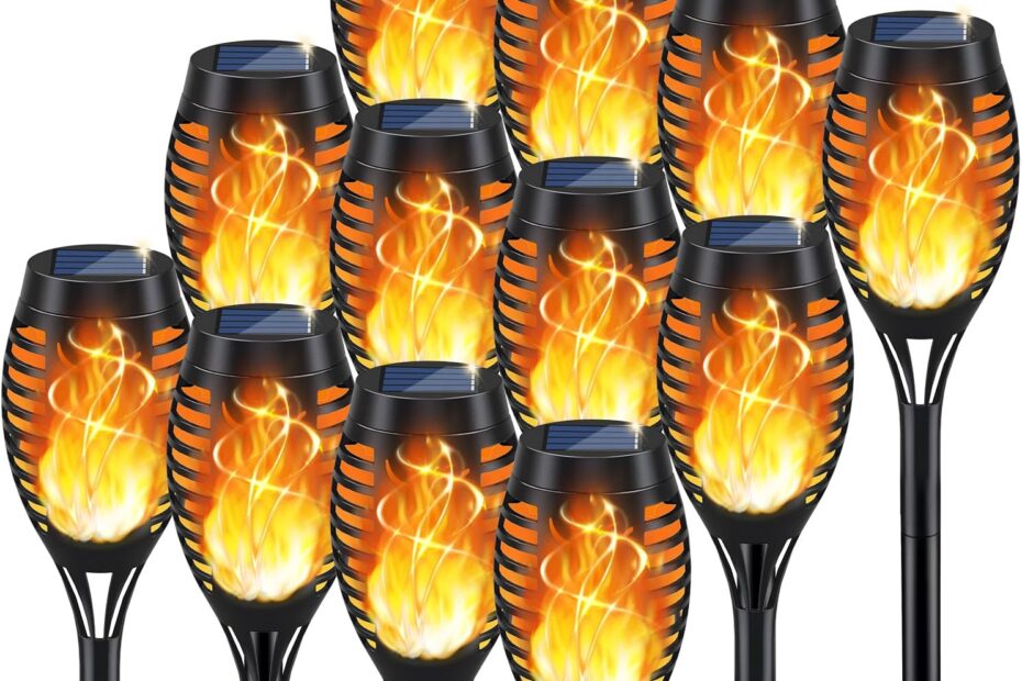 Illuminate Your Outdoors with KYEKIO's Flickering Flame Solar Torch Lights: A 12-Pack Review!