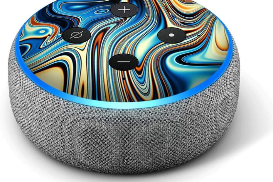 Transform Your Echo Dot: Review of the Vibrant Blue Orange Psychedelic Decal Skin