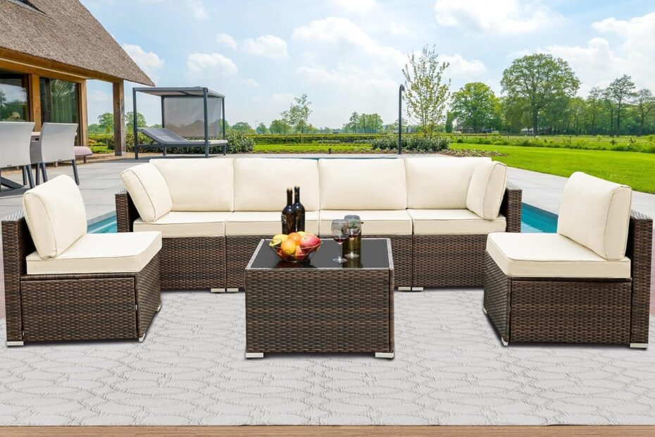 Transform Your Outdoor Space with Our 7-Piece Wicker Sectional Furniture Set!
