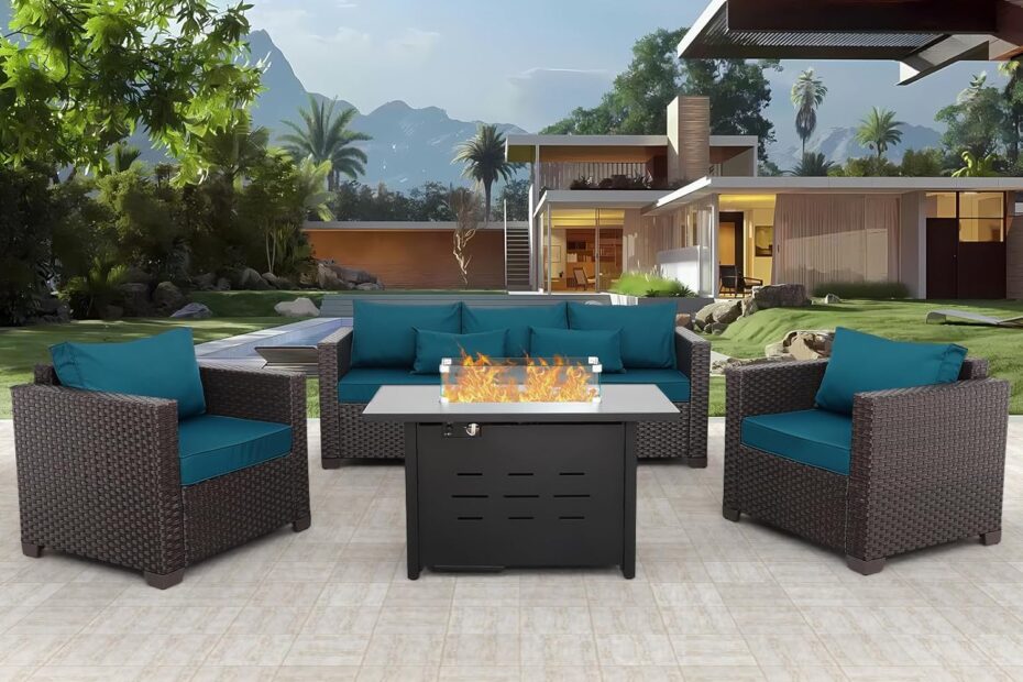 Transform Your Outdoors: 4-Piece Peacock Blue Patio Set with Cozy Fire Pit