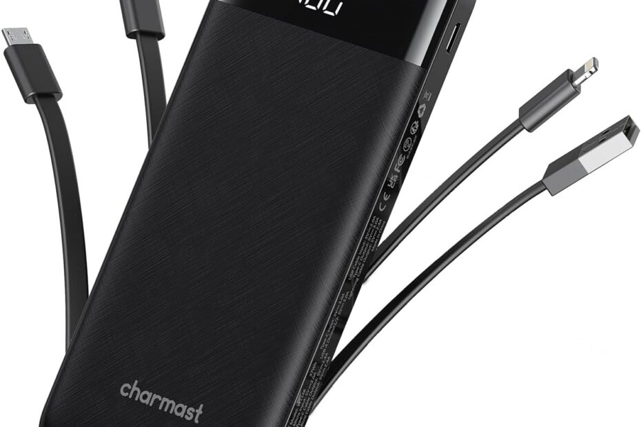 Unleash Power On-the-Go: The Ultimate 10000mAh Portable Charger with Built-in Cables