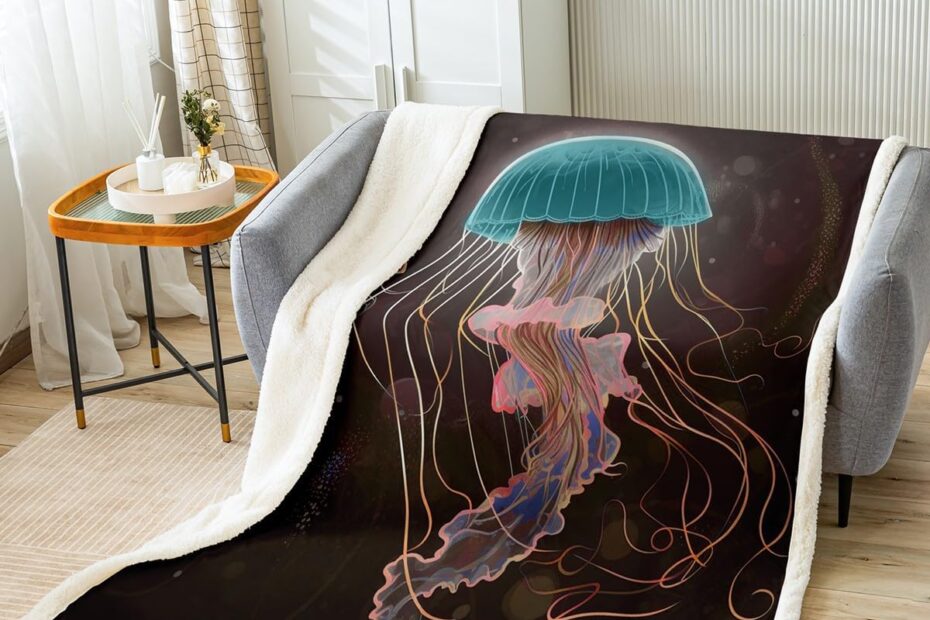 Dive into Comfort: Review of the Jellyfish Plush Geometric Stripe Fleece Throw Blanket