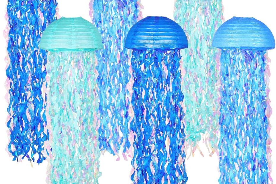 Dive into Fun: 10" Blue Hanging Jellyfish Lanterns for Your Under the Sea Celebration!