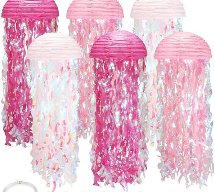Enchant Your Party with 6-Pack Pink Jellyfish Lanterns: The Ultimate Under The Sea Decoration!