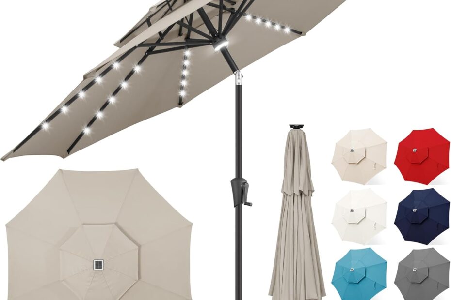 Illuminate Your Outdoors: FLAME&SHADE 9 ft Solar-Powered Patio Umbrella Review