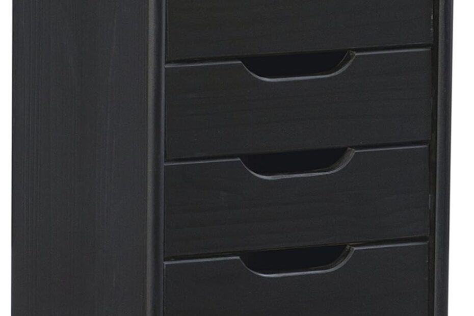 Maximize Your Space with the Linon Corinne Black Six Drawer Rolling Storage Cart!