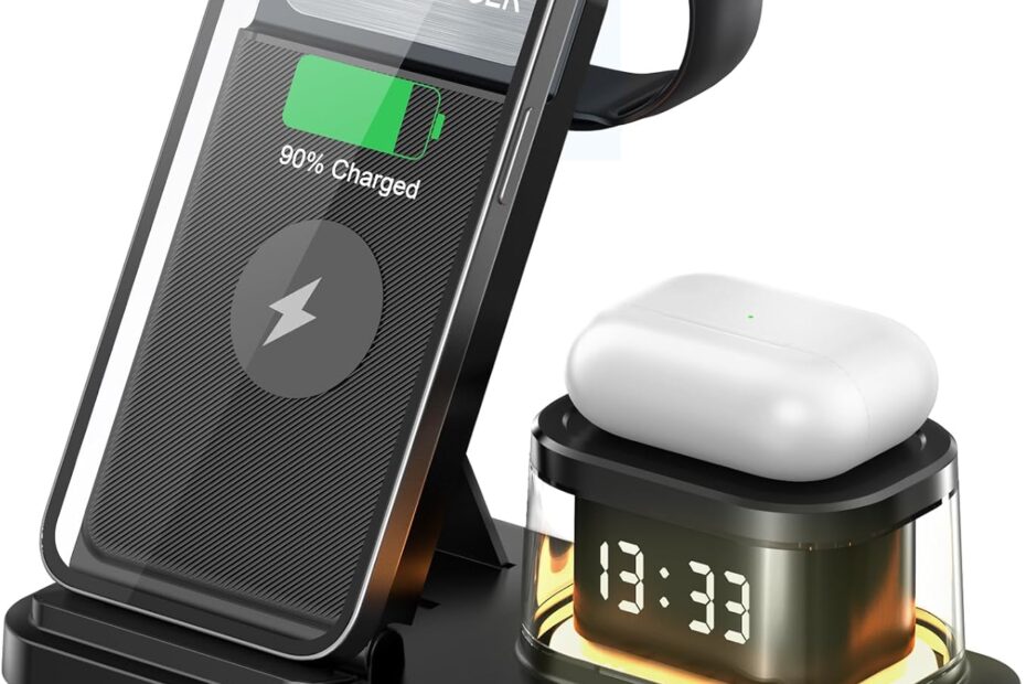 Revamp Your Nightstand: The Ultimate 5 in 1 Wireless Charger with Clock & Light for Apple Lovers!
