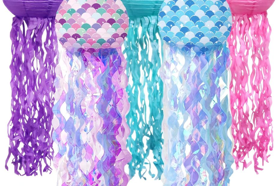 Transform Your Celebration with 5pcs Colorful Hanging Jellyfish Lanterns: Perfect for Under the Sea Decor!