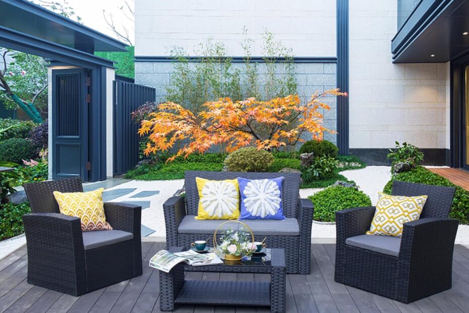 Transform Your Outdoor Space: Review of the 4-Piece Black Rattan Patio Cushion Set