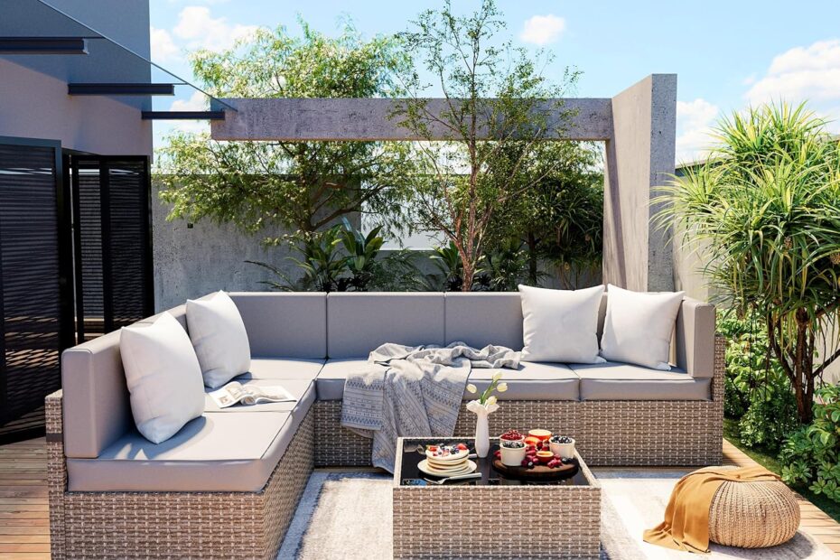 Transform Your Outdoor Space with Pamapic's Stylish 7-Piece Sectional Furniture Set
