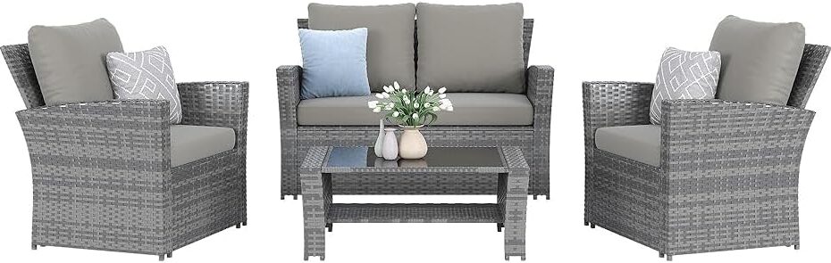 Upgrade Your Outdoor Space: Review of the 4-Piece Grey Waterproof Wicker Sofa Set