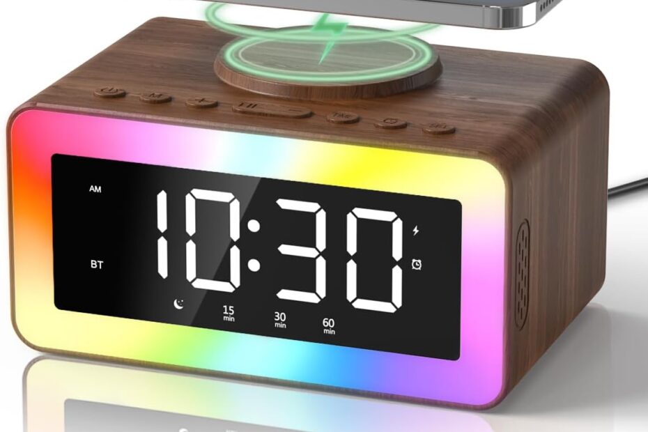 Wake Up Right: The Ultimate Wireless Charging Alarm Clock with Sound Machine & Bluetooth Speaker