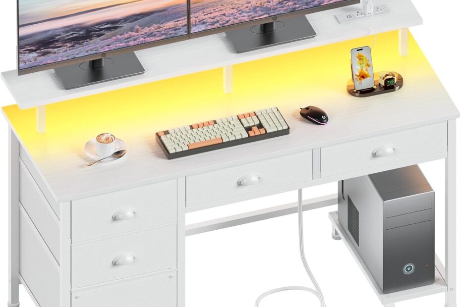 Elevate Your Workspace: Furologee's 47in Gaming Desk Review with LED Light & Storage Solutions
