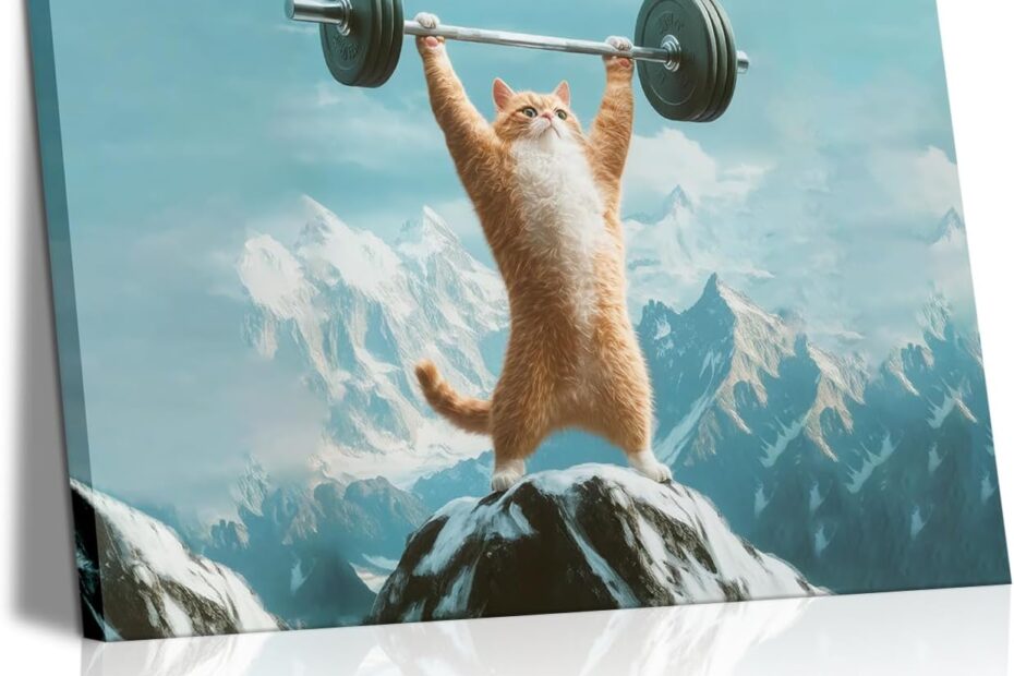 Get Fit with a Smile: Review of the Hilarious Weightlifting Cat Wall Art