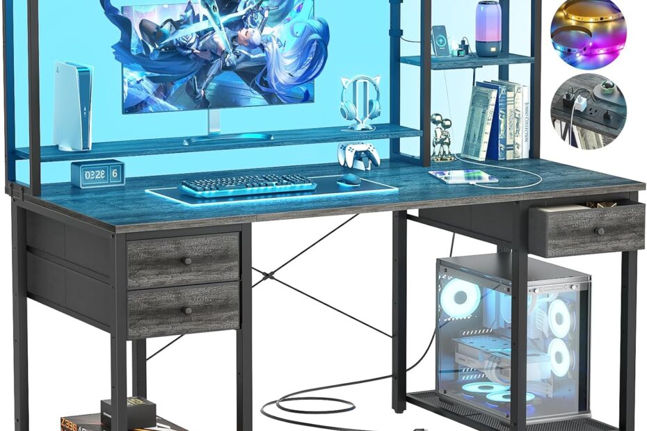 Level Up Your Workspace: A Review of the Aheaplus Gaming Desk with LED and Storage!