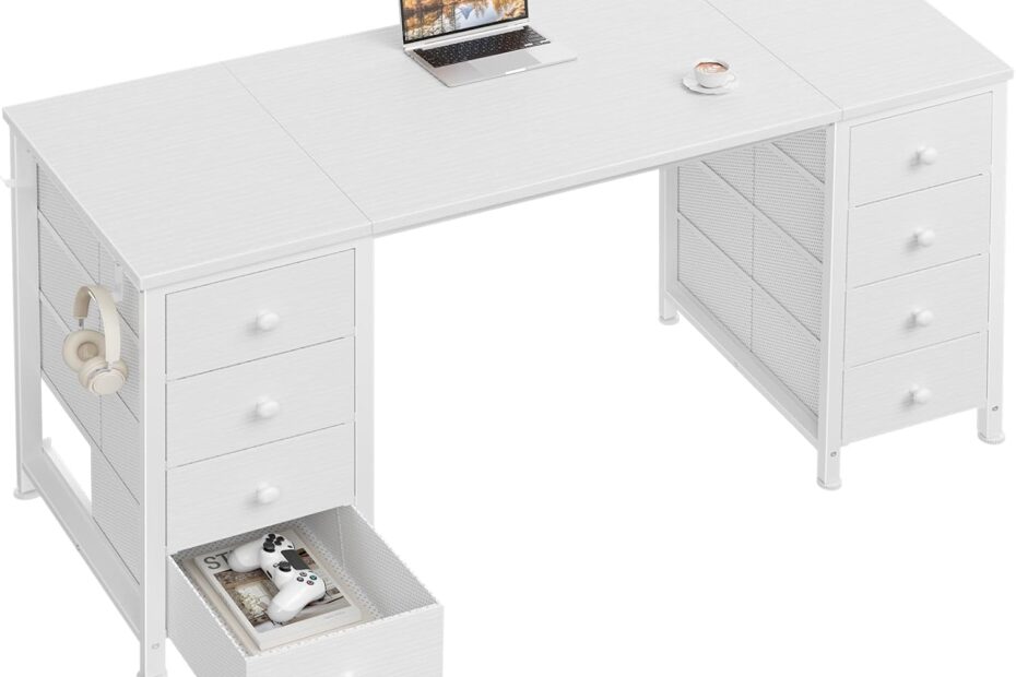 Transform Your Space: The Ideal White Computer Desk with Ample Storage for Home and Office!