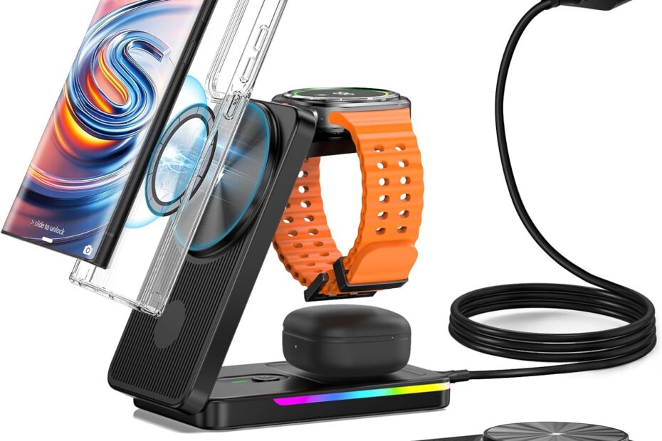 Ultimate Travel Companion: 3 in 1 Magnetic Wireless Charger for Samsung Devices