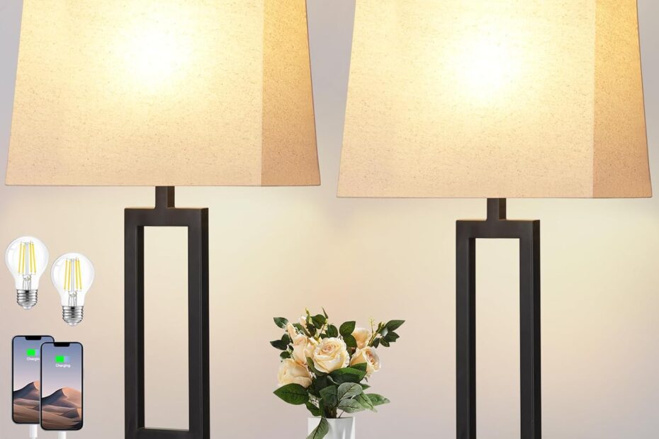 Illuminate Your Space: 2-Piece Modern Table Lamp Set with USB & AC Power