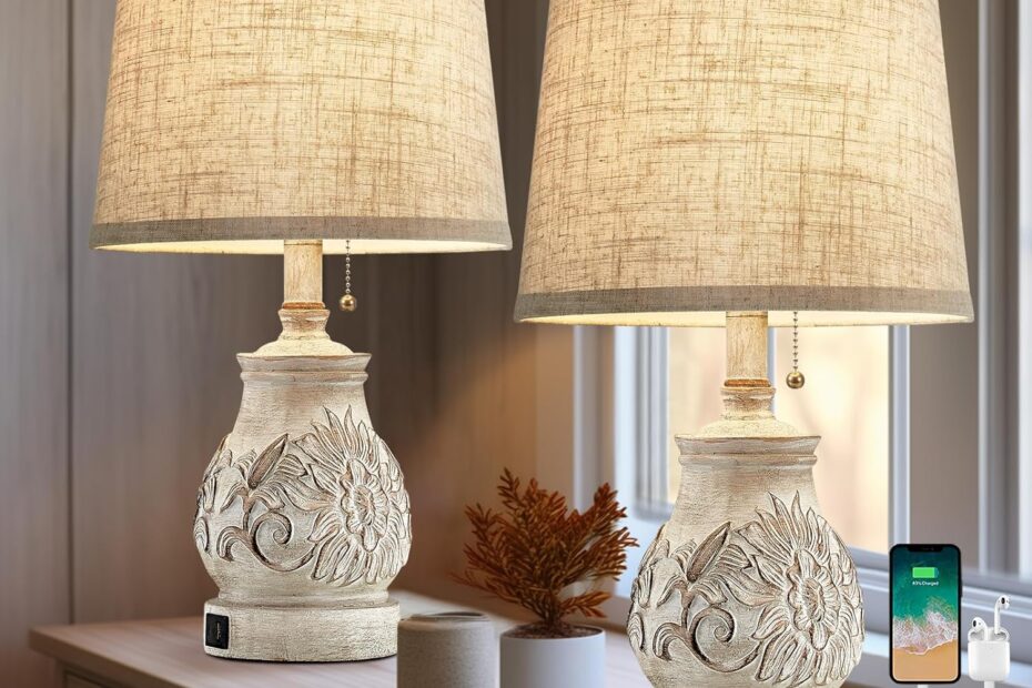 Illuminate Your Space: Review of 19.5'' Vintage Farmhouse Table Lamps with USB Ports