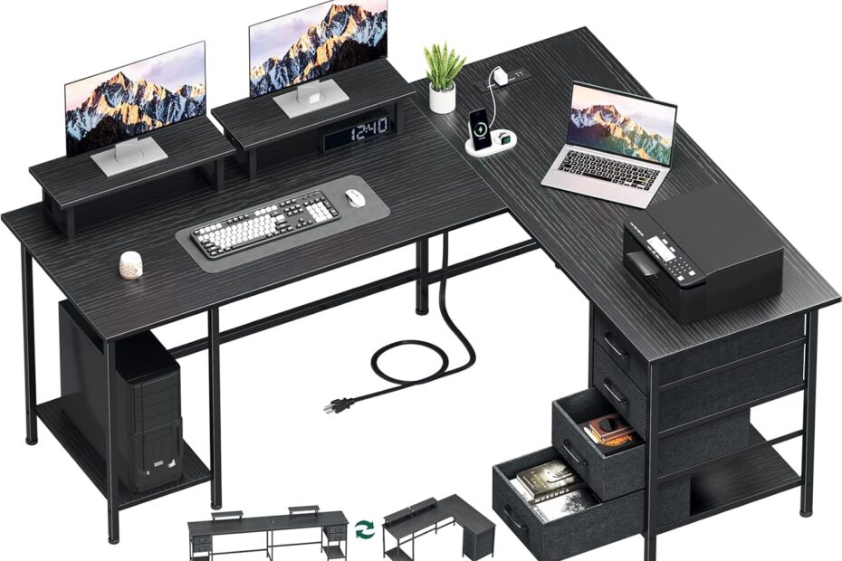 Maximize Your Workspace: The 59-Inch L Shaped Desk with Power Outlets and Storage