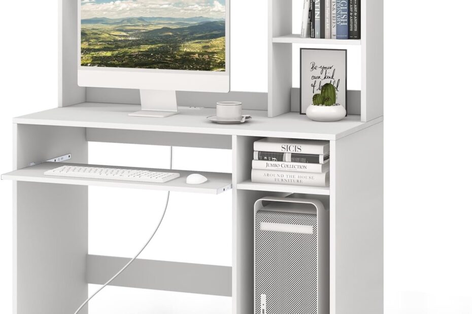 Transform Your Workspace: A Review of the Tangkula White Desk with Hutch & Charging Station