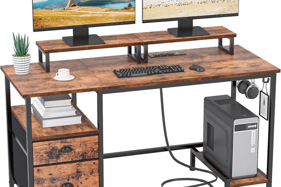 Transform Your Workspace: Review of the Furologee 47" Rustic Brown Computer Desk with Power Outlets