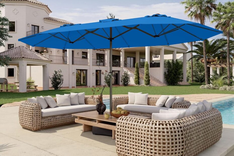 Stay Cool in Style: The 15FT Royal Blue Double-Sided Patio Umbrella Review